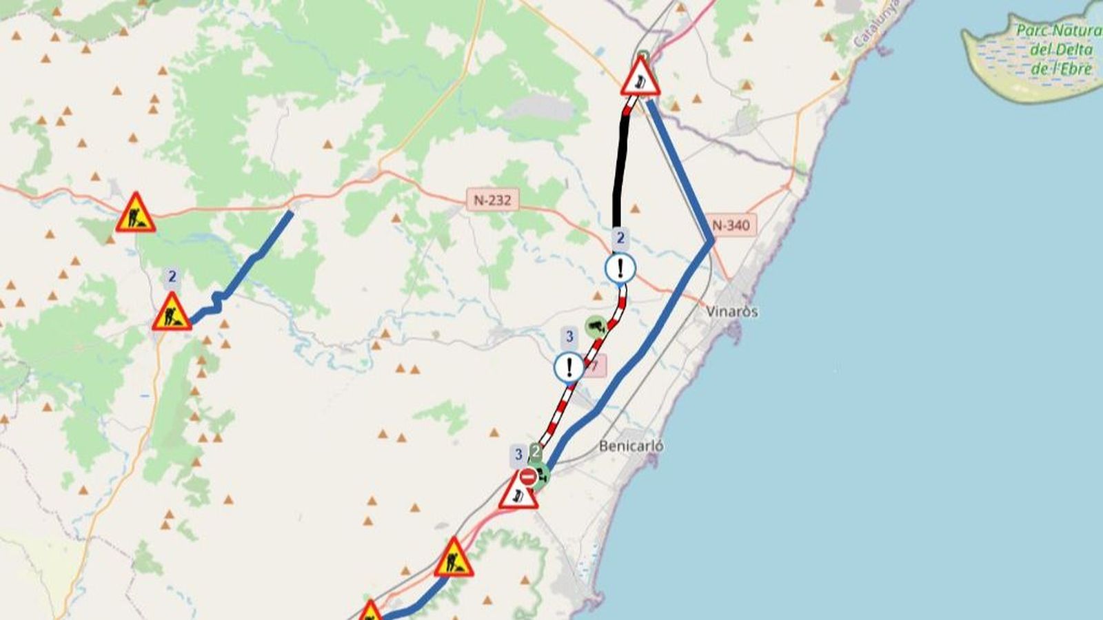 Zona afectada pel tall de trànsit a Vinaròs