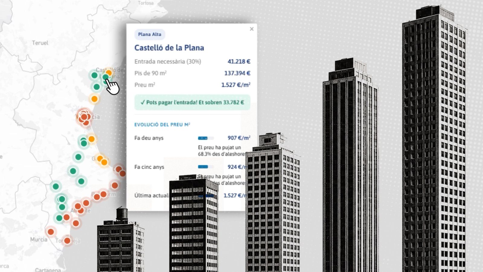 Consulta el mapa interactiu per a saber on pots comprar un pis en funció dels teus estalvis