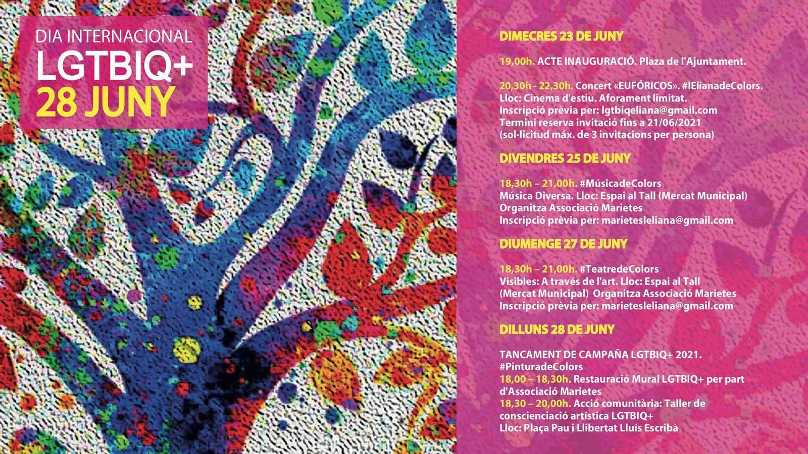Programació del Dia Internacional LGTBIQ+ a l'Eliana