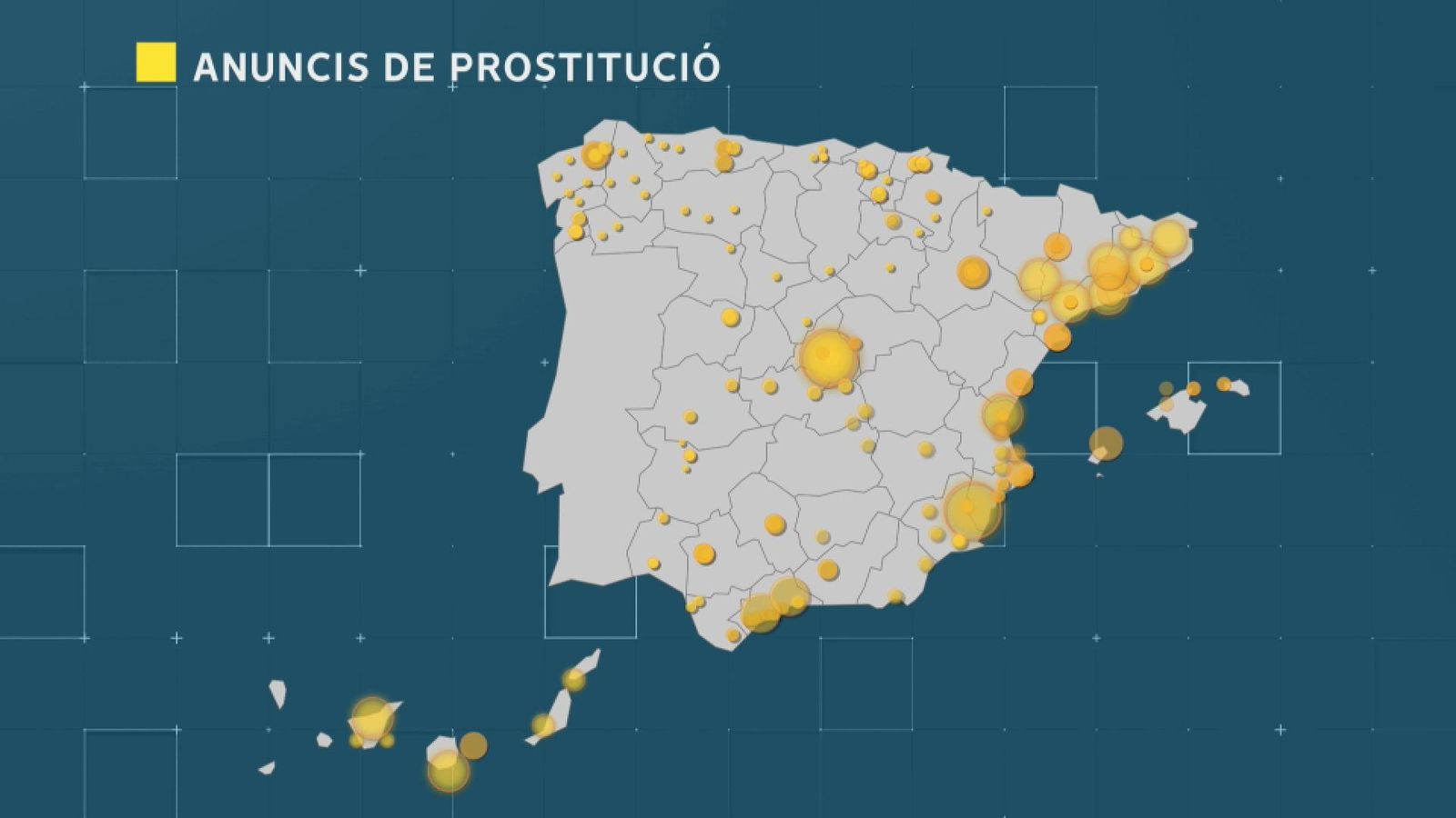 Mapa de les localitzacions a què remeten els anuncis analitzats per Ariño Mapa de les localitzacions a què remeten els anuncis analitzats per Ariño