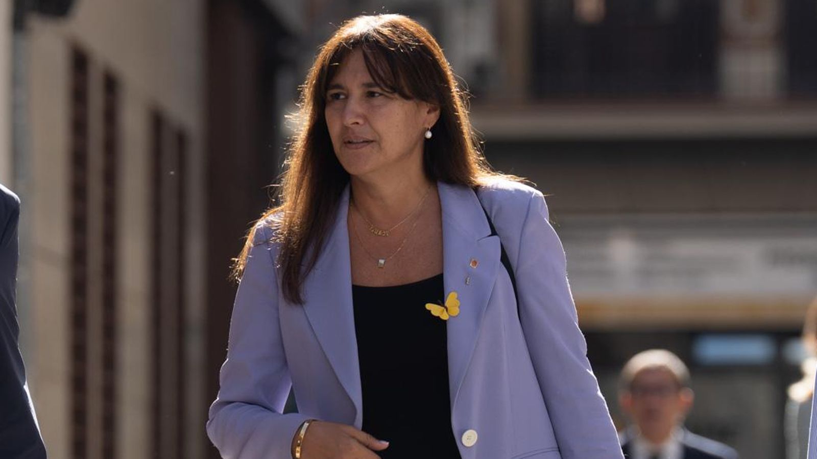 La presidenta de Junts, Laura Borràs, a la seua arribada a una reunió en la seu del seu partit