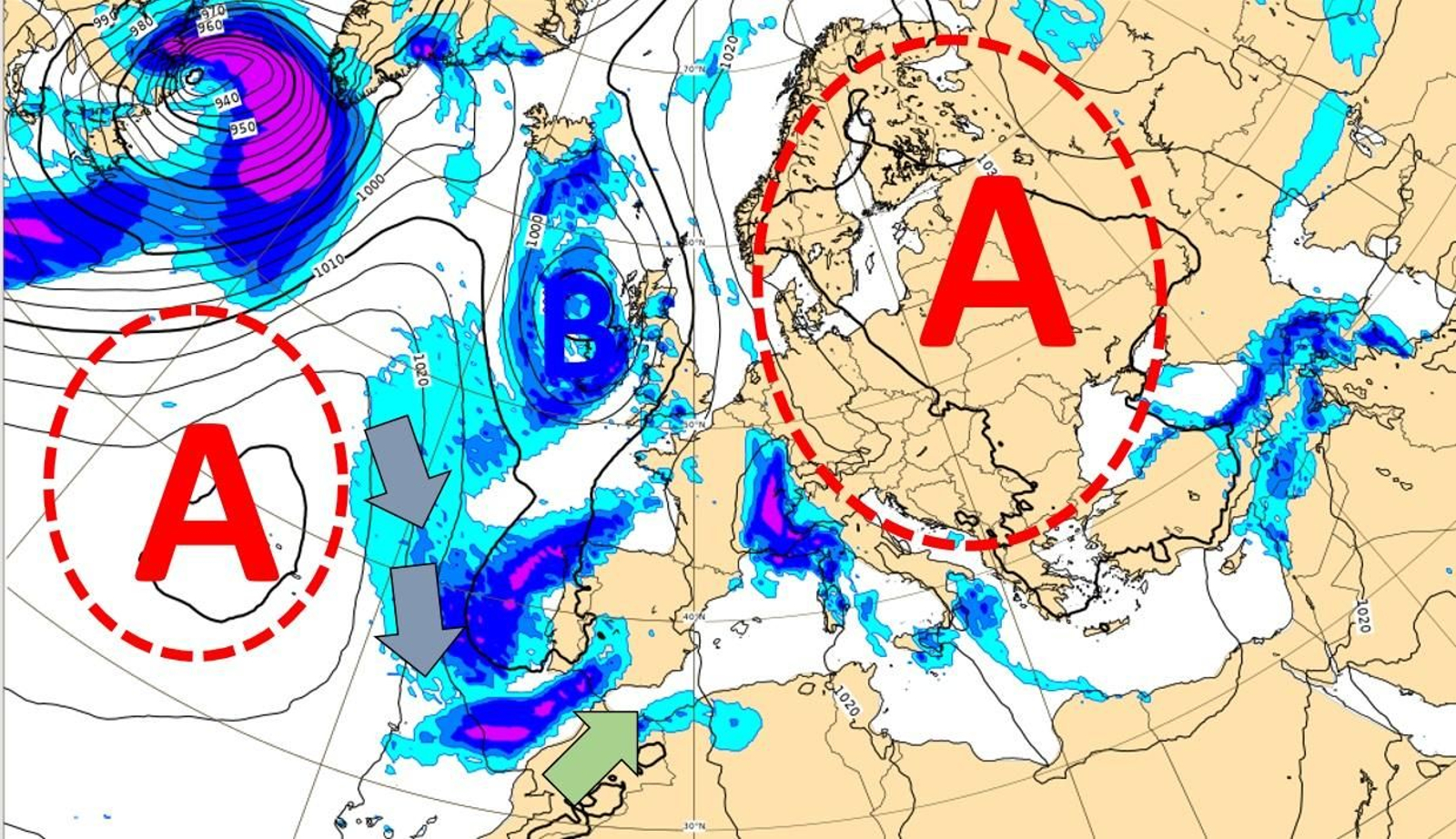 Formació de la borrasca en superfície aquest diumenge, 13 de març, de vesprada
