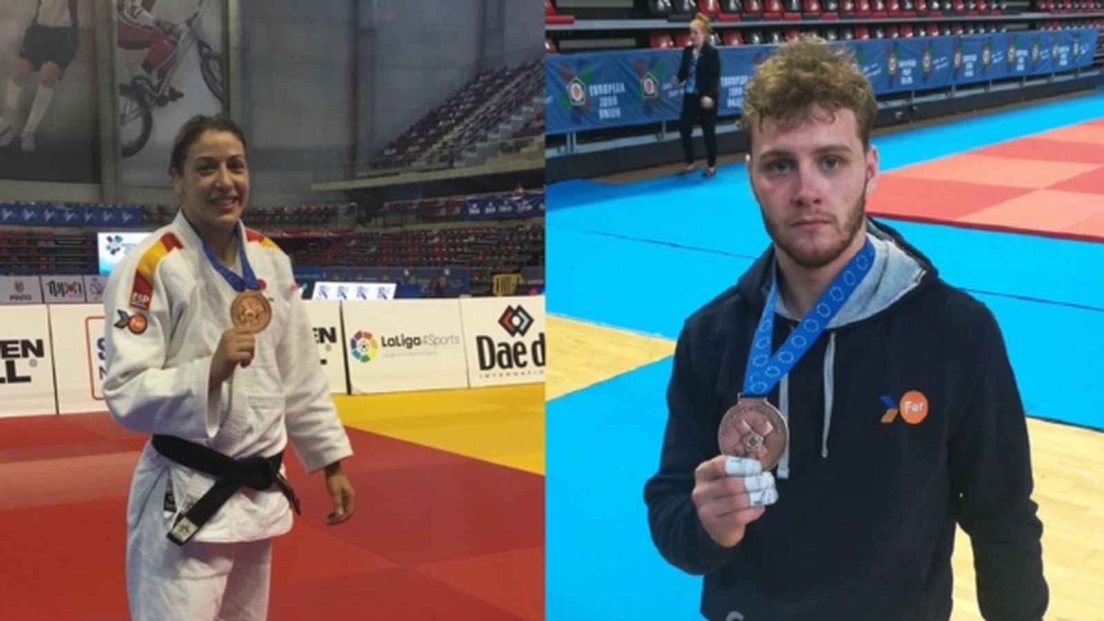 Isabel Puche i Salvador Cases posen amb la medalla de bronze.