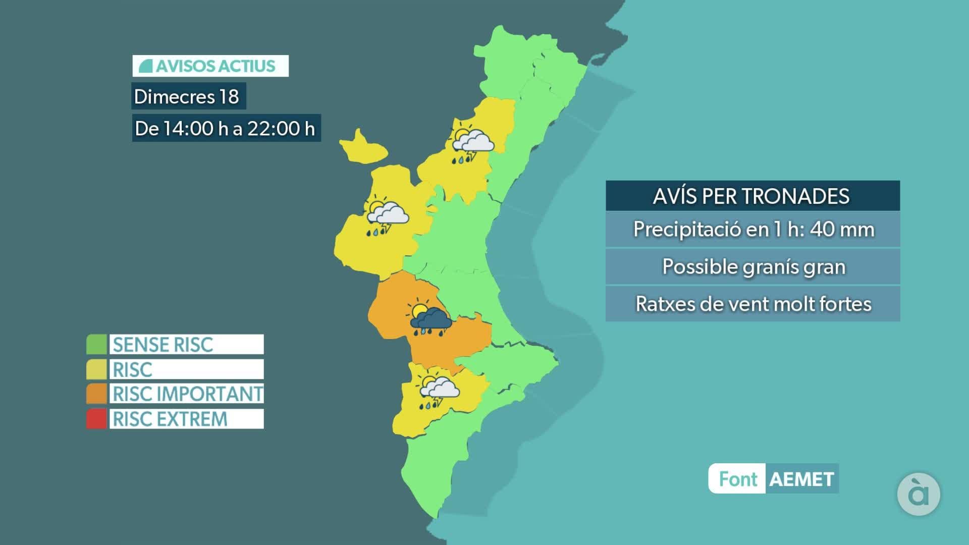 Avisos actius de l'Aemet per a dimecres