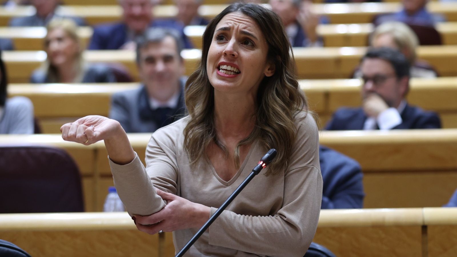 La ministra d'Igualtat, Irene Montero, intervé durant el ple del Senat, aquest dimarts a Madrid