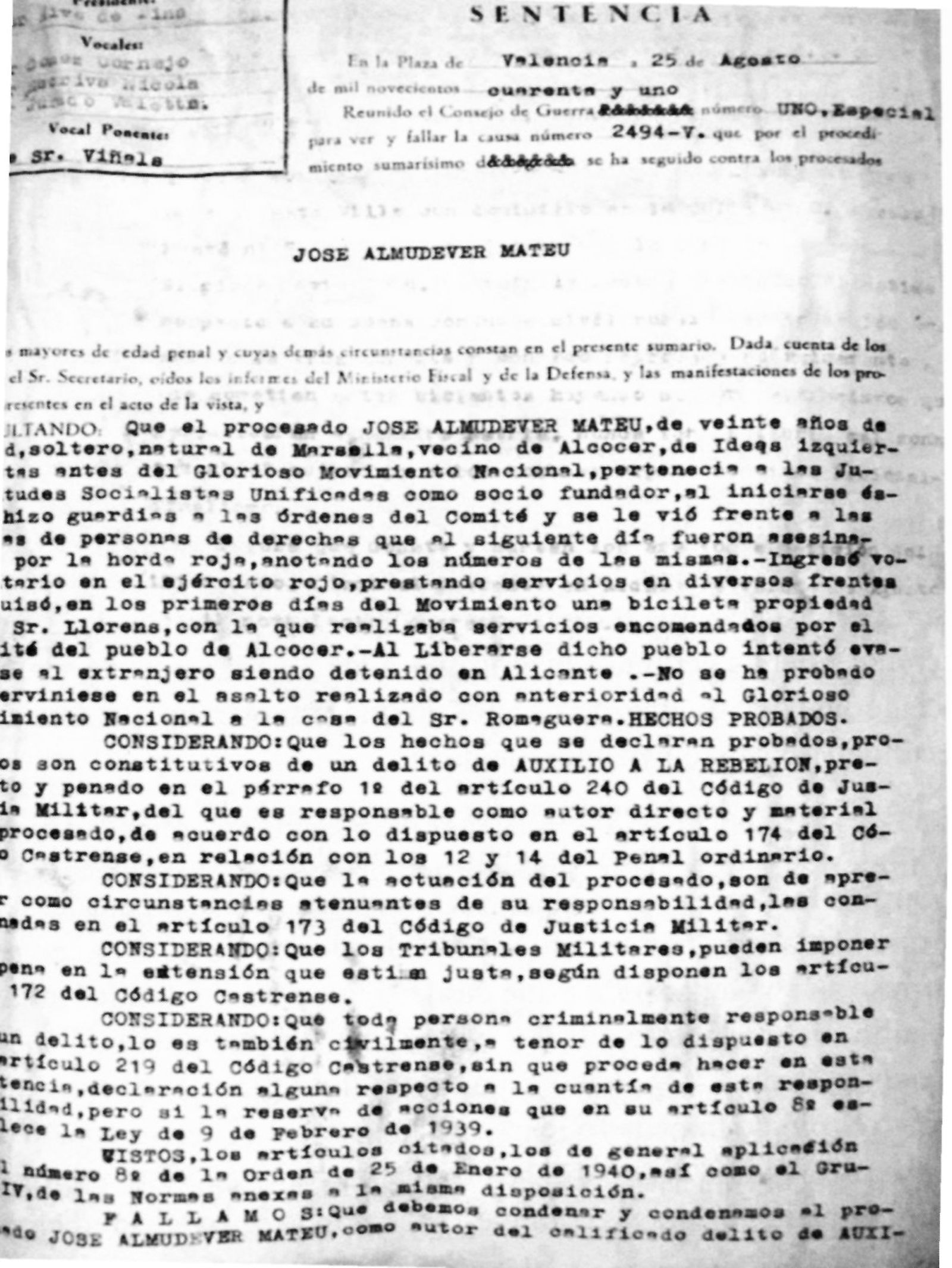 Sentència del juí militar a Almudéver