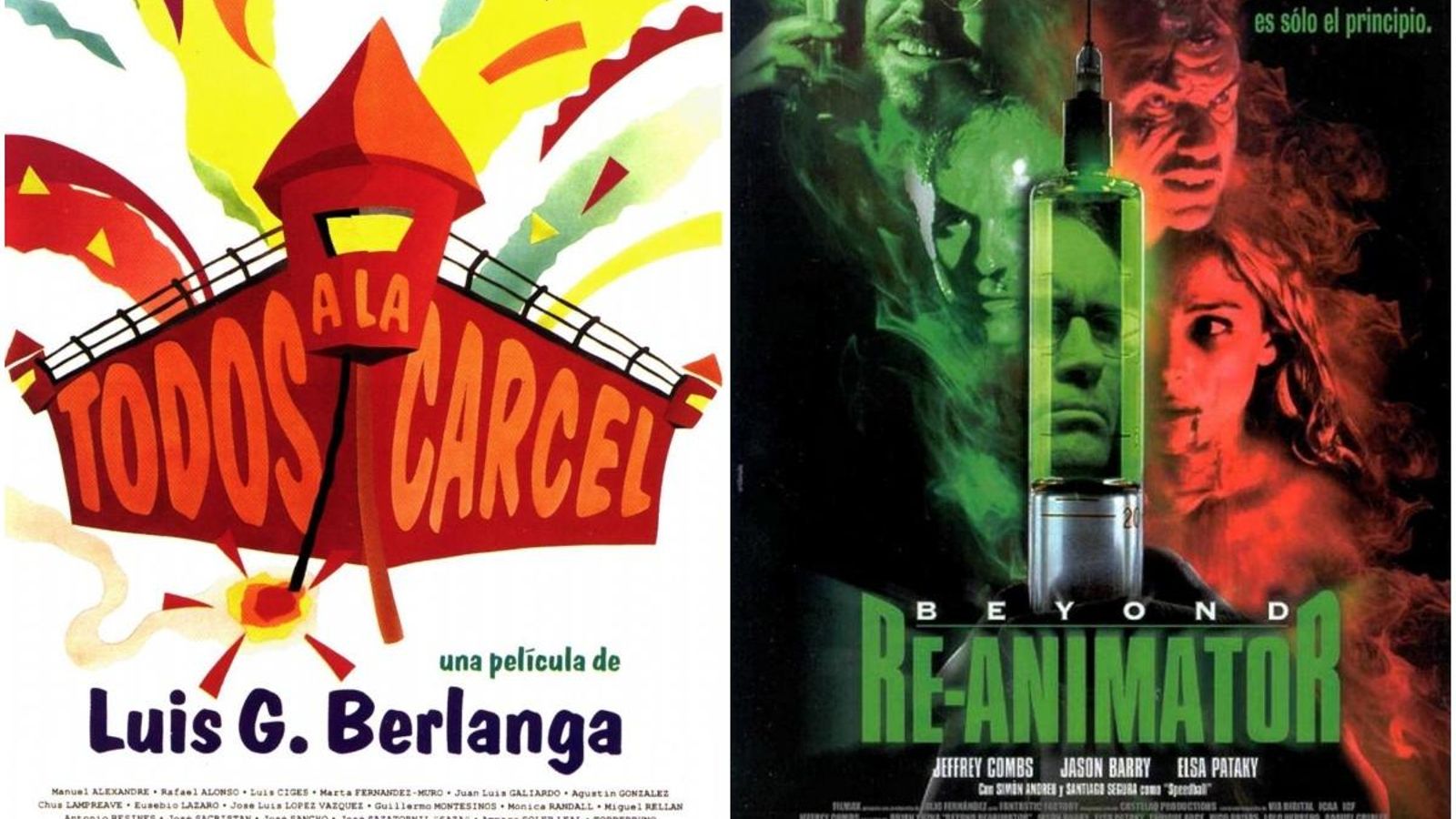 Cartells de 'Todos a la cárcel' i 'Beyond Re-Animator', rodades a la Model de València.