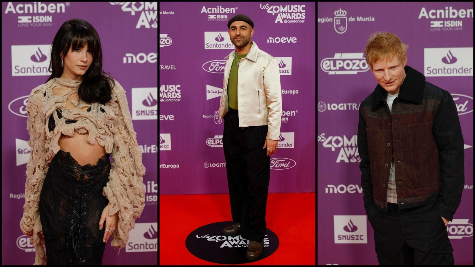 Aitana, Nil Moliner i Ed Sheeran a la catifa roja de Los 40 Music Awards