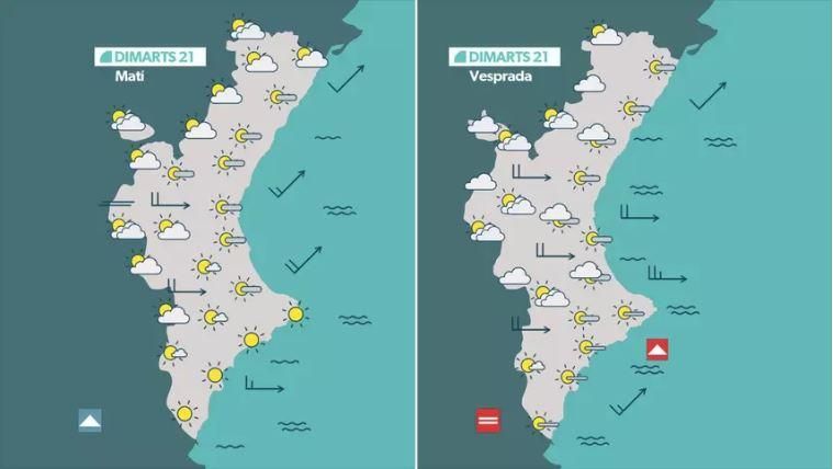 La previsió de dimarts 21 d'octubre La previsió de dimarts 21 d'octubre