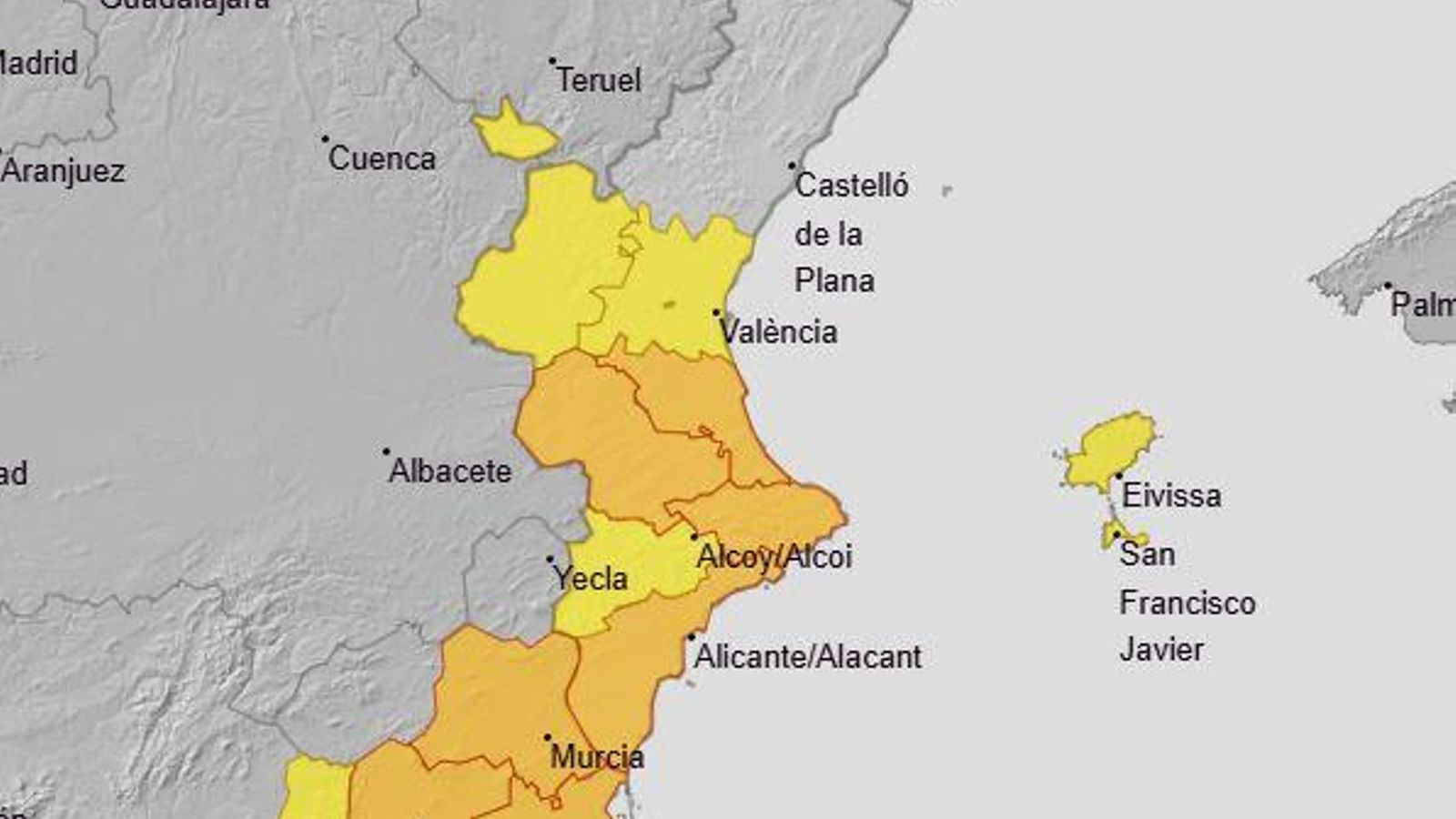 L’Aemet rebaixa de roig a taronja l’avís per pluges al litoral sud d’Alacant L’Aemet rebaixa de roig a taronja l’avís per pluges al litoral sud d’Alacant