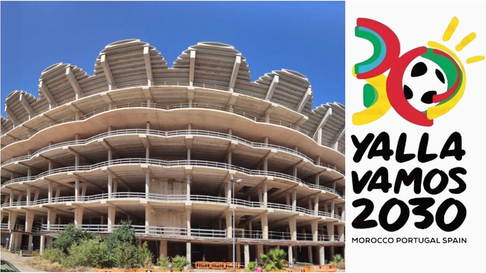 El nou estadi de Mestalla i el logo del Mundial 2030