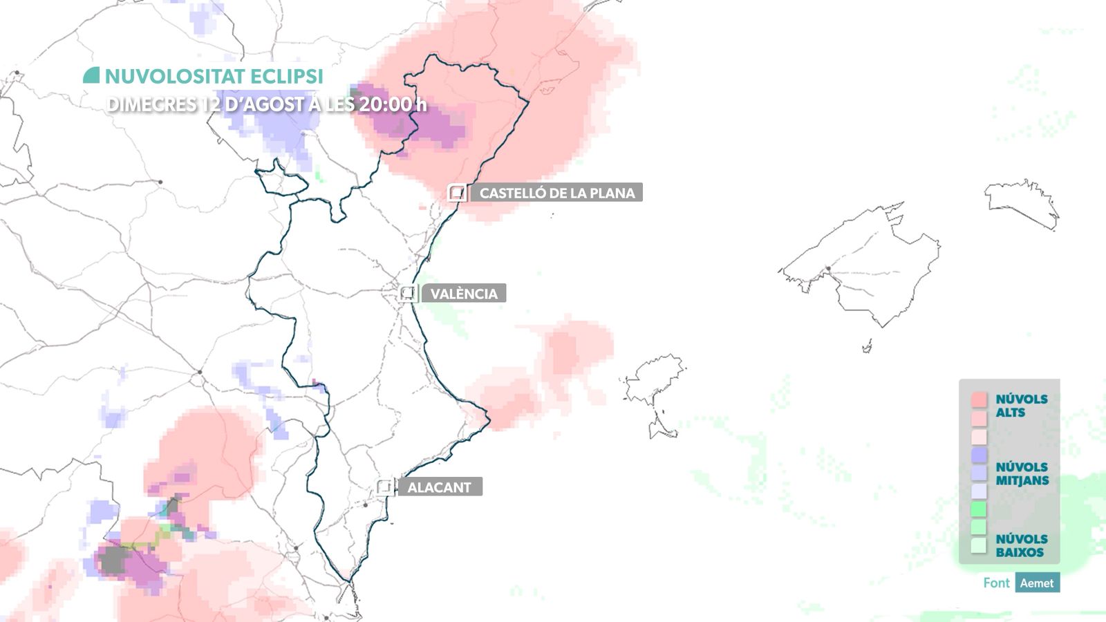 Previsió de la nuvolositat per al 12 d'agost a les 20 h