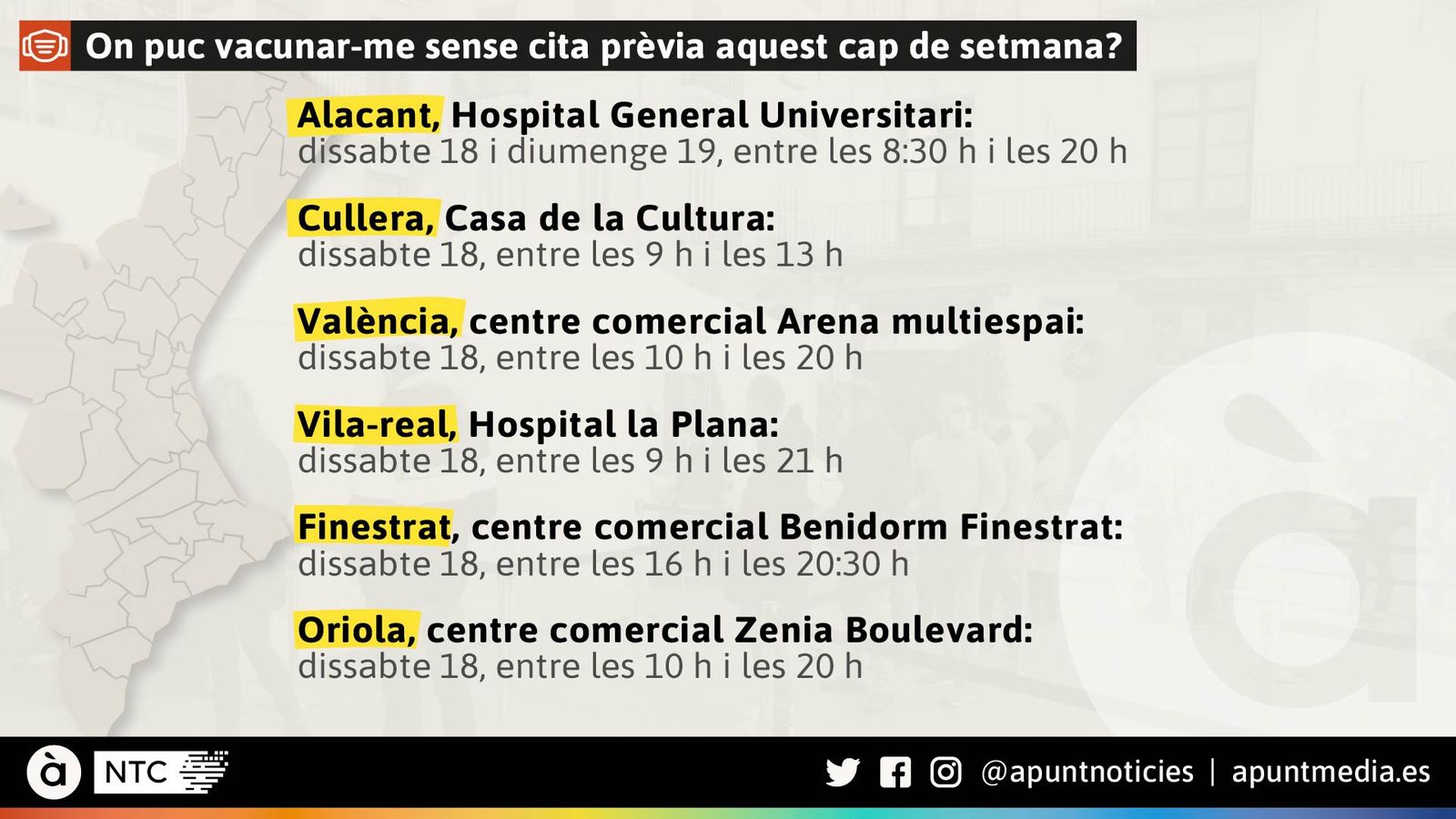 On puc vacunar-me sense cita prèvia aquest cap de setmana?