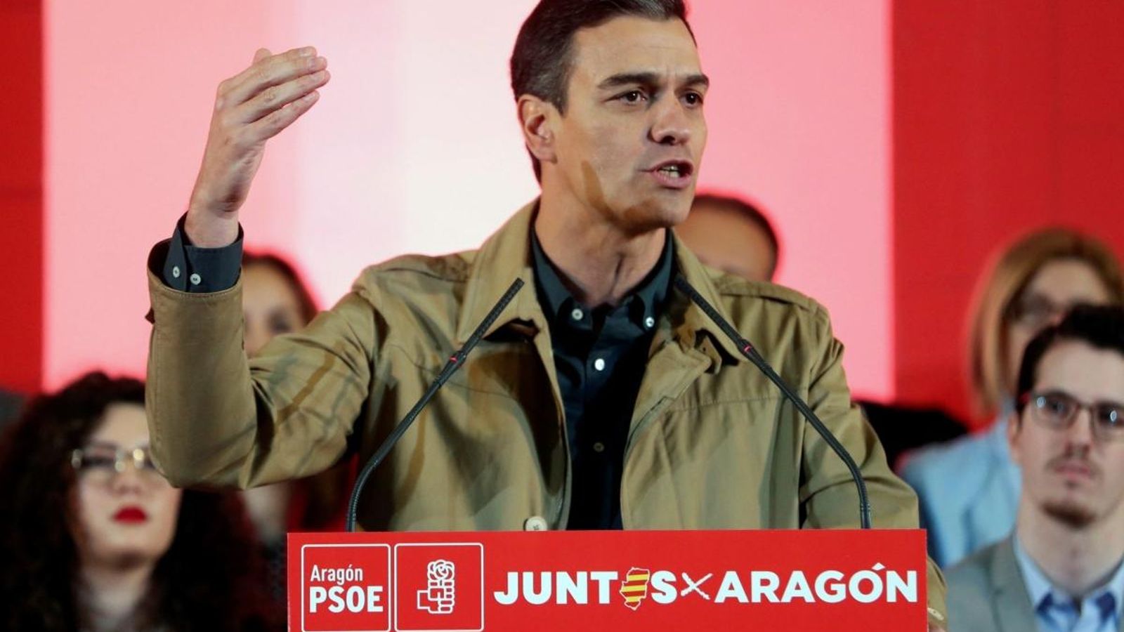 Pedro Sánchez en un acte del PSOE a Saragossa