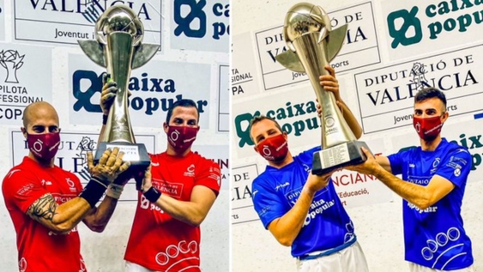 Marc i Tomàs II i Brisca i Ian, amb els trofeus de campions