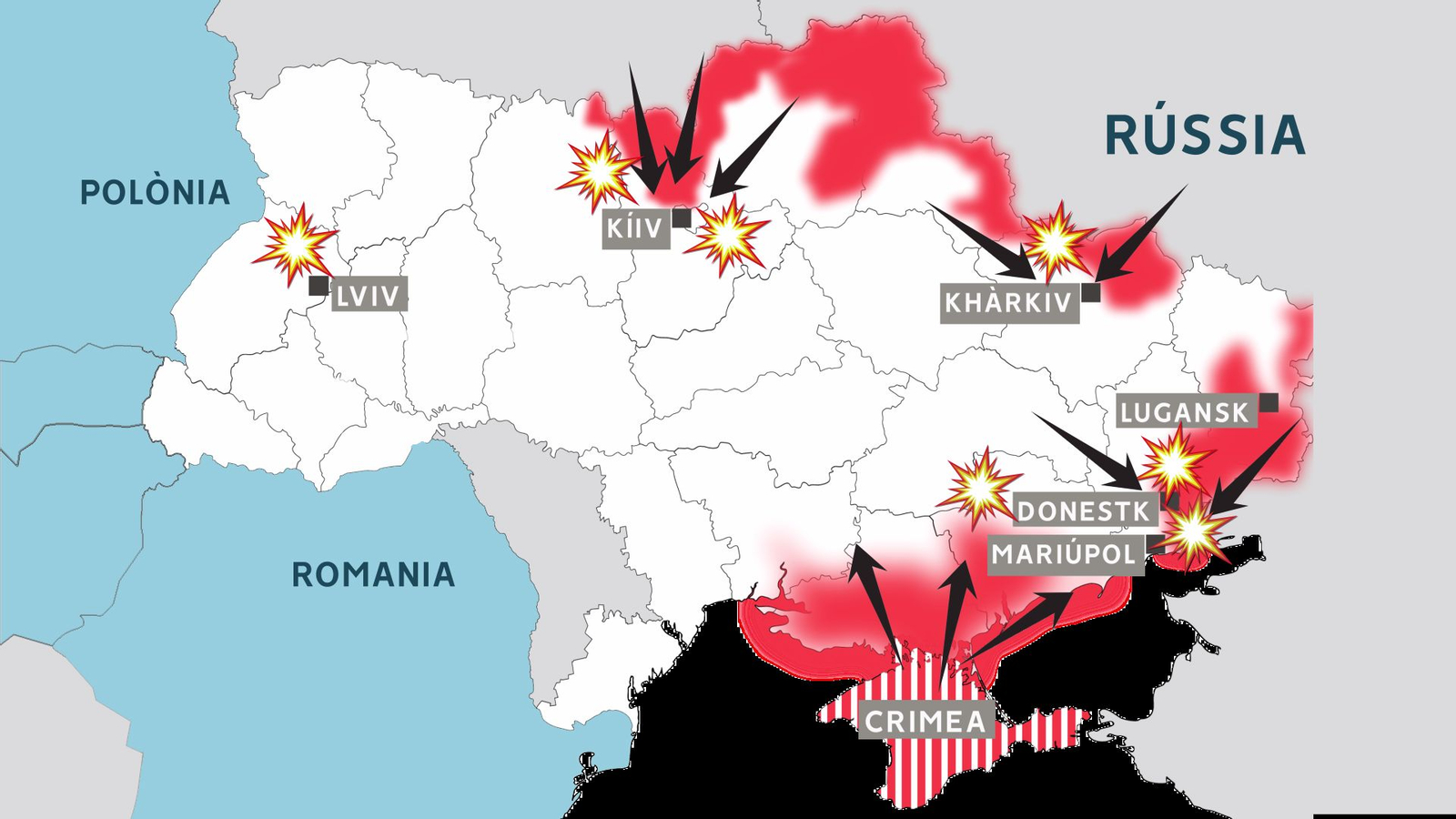 Zones que han concentrat els atacs de l'exèrcit rus aquest divendres