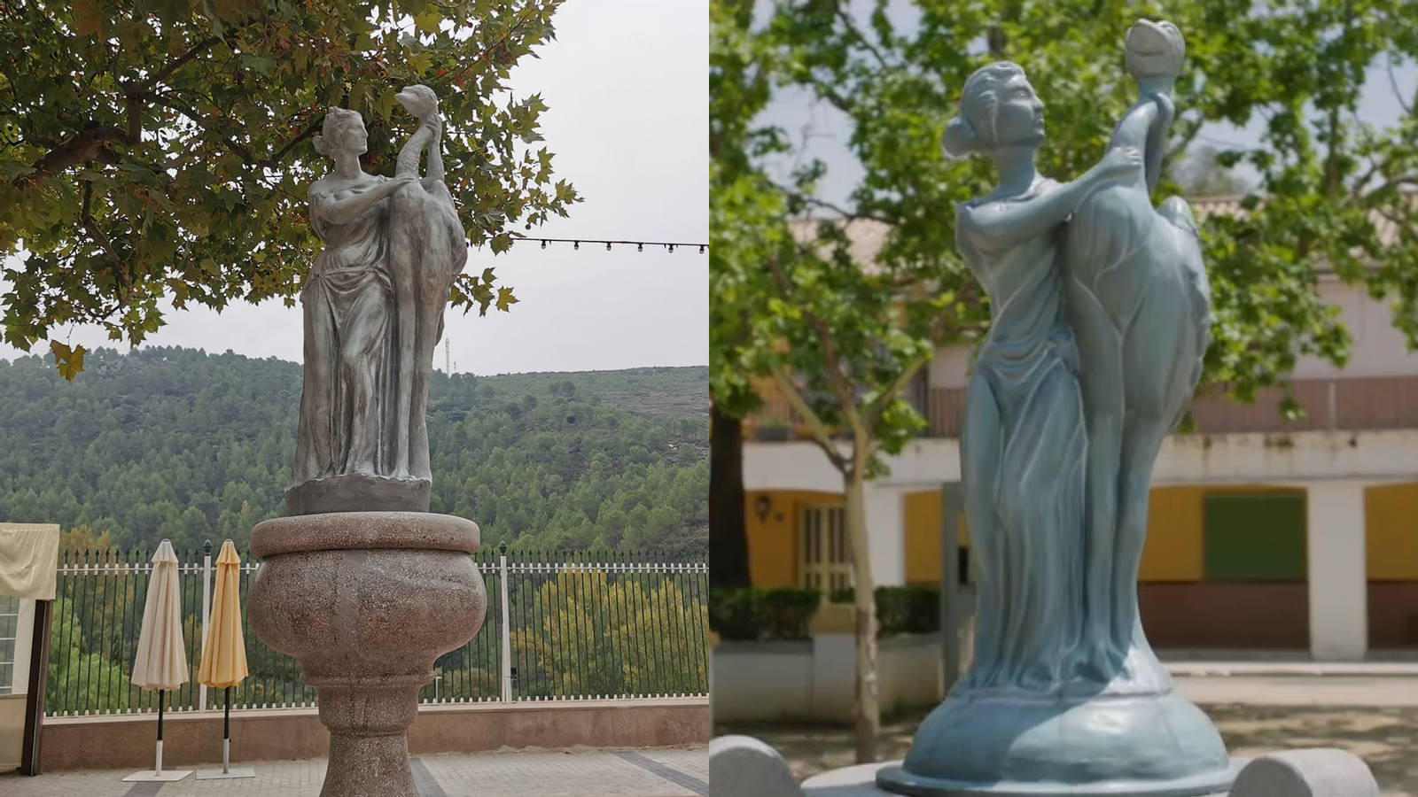 A l'esquerra la font real de Gaibiel i a la dreta la rèplica de 'L'Alqueria Blanca'