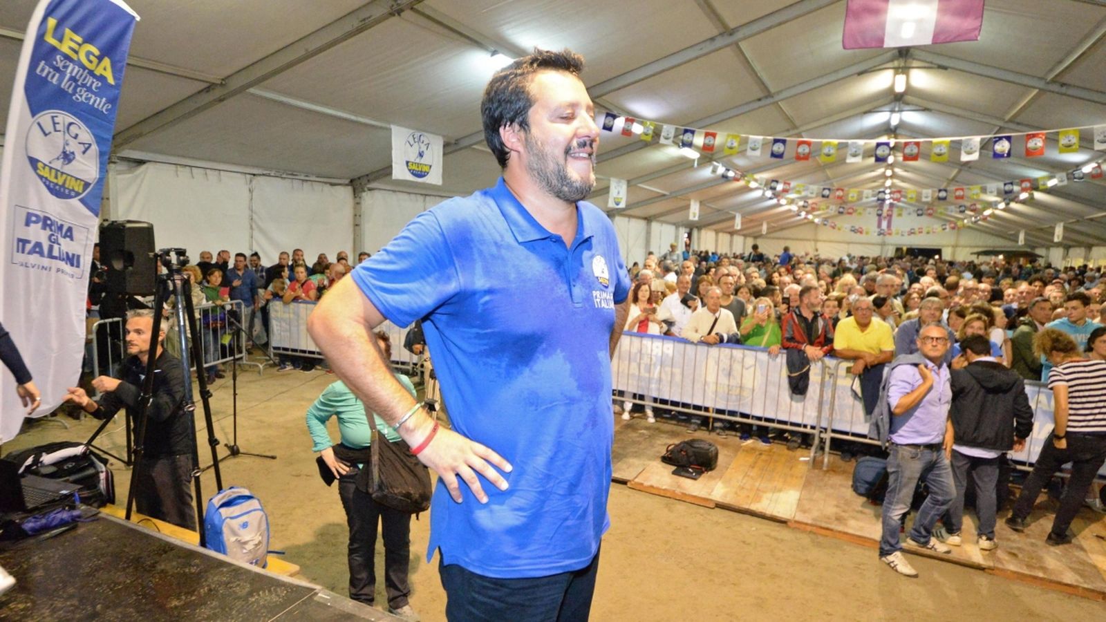 El ministre de l'Interior, Matteo Salvini, aquest dissabte en una festa celebrada pel seu partit a Pinzolo, Itàlia