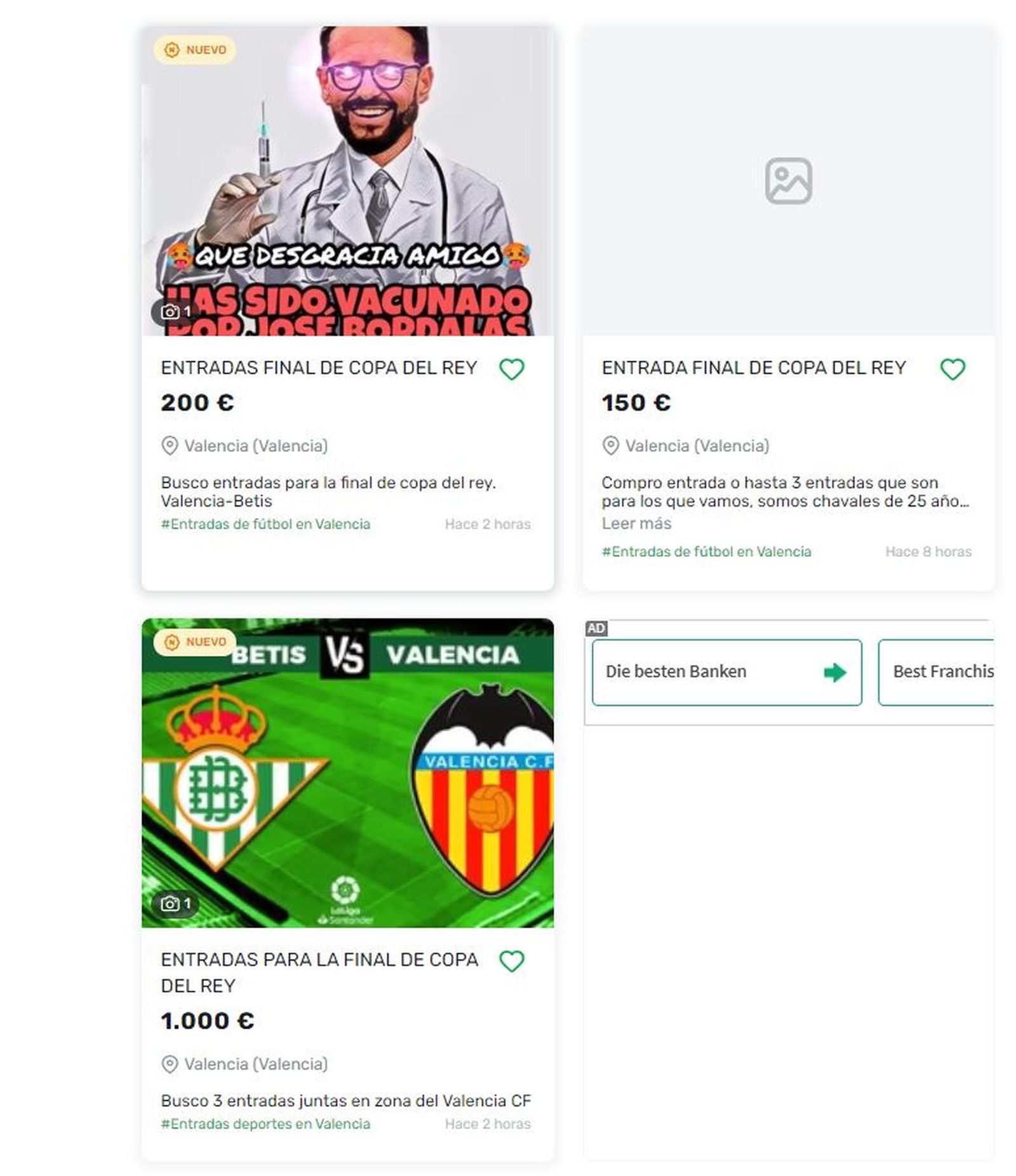 Diversos anunciants demanen comprar entrades per a la final / Milanuncios