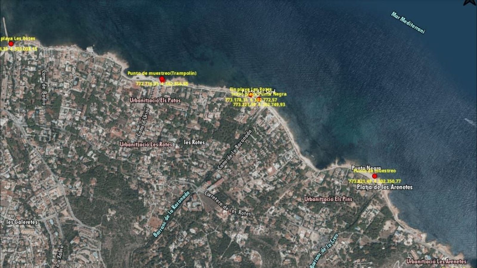 Punt on s'han tret les mostres per a analitzar la qualitat de les aigües