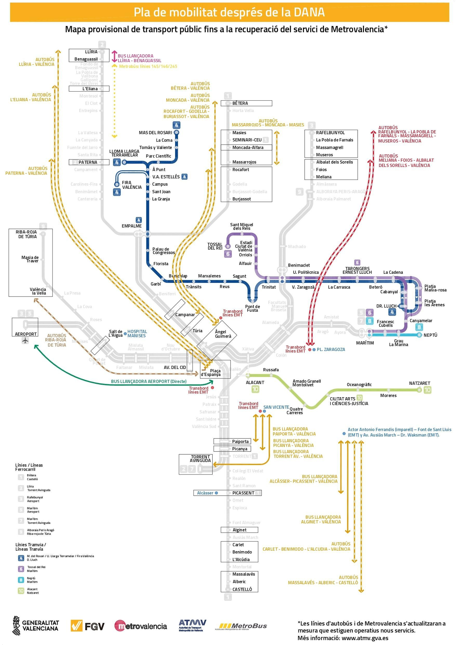 Pla de mobilitat provisional de l'àrea metropolitana de València després de la DANA provisional