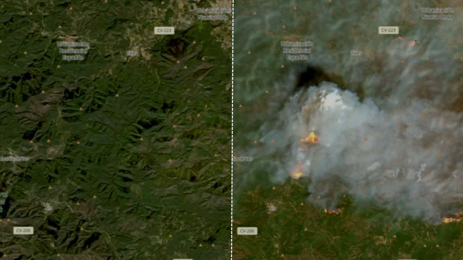 Imatges comparatives del satèl·lit Copernicus de la serra d’Espadà