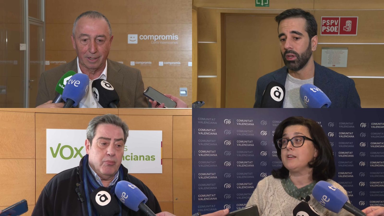 Representants dels quatre partits de les Corts atenen els mitjans de comunicació, este divendres