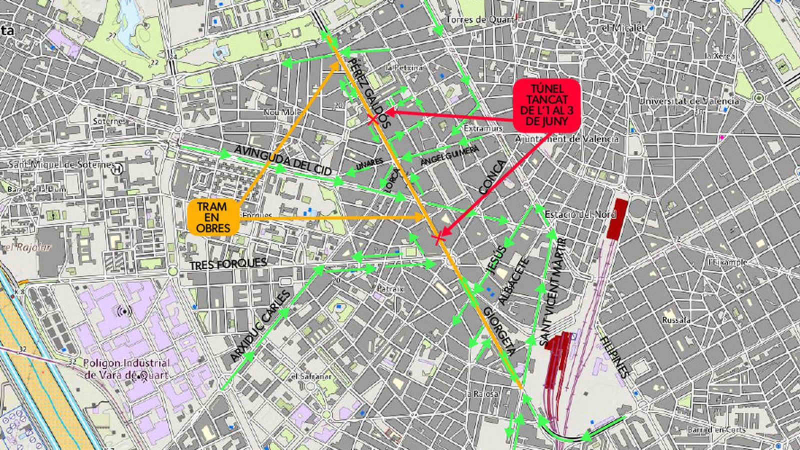 Tram tancat per obres de l'1 al 3 de Juny