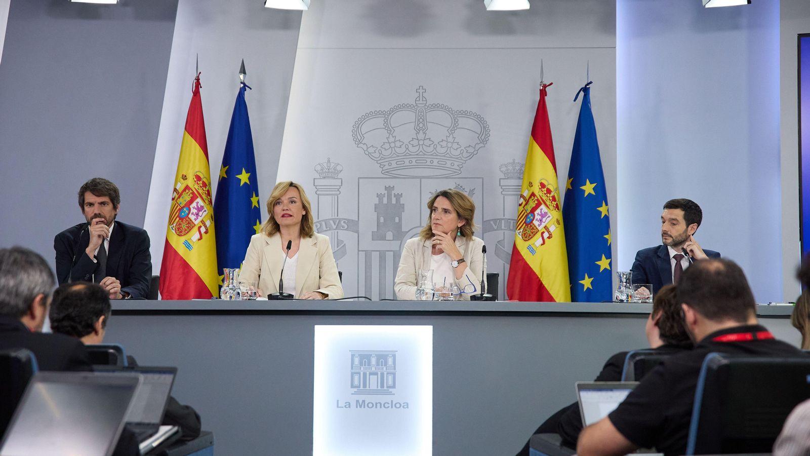 Urtasun, Alegría, Ribera i Bustinduy en la roda de premsa posterior al Consell de Minsitres