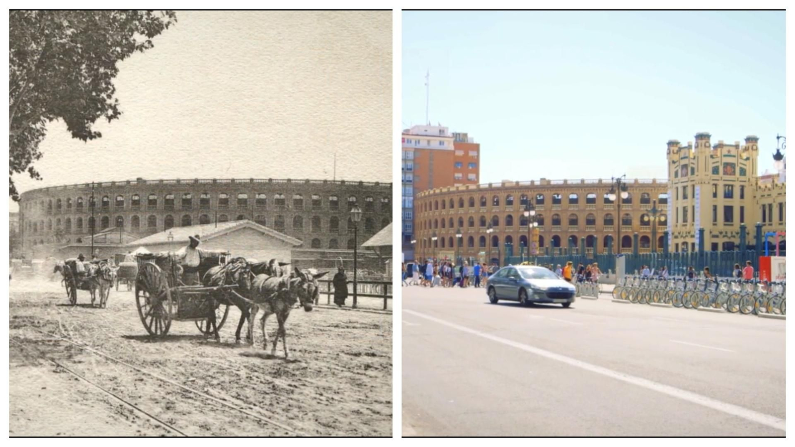 Així eren els voltants de la plaça de bous, abans i després de la construcció de l'Estació del Nord el 1917