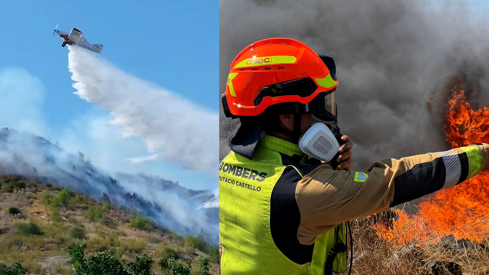 Unitats aeries i terrestres dels consorcis provincials i de la Generalitat treballen contra les flames en una jornada complicada d'incendis