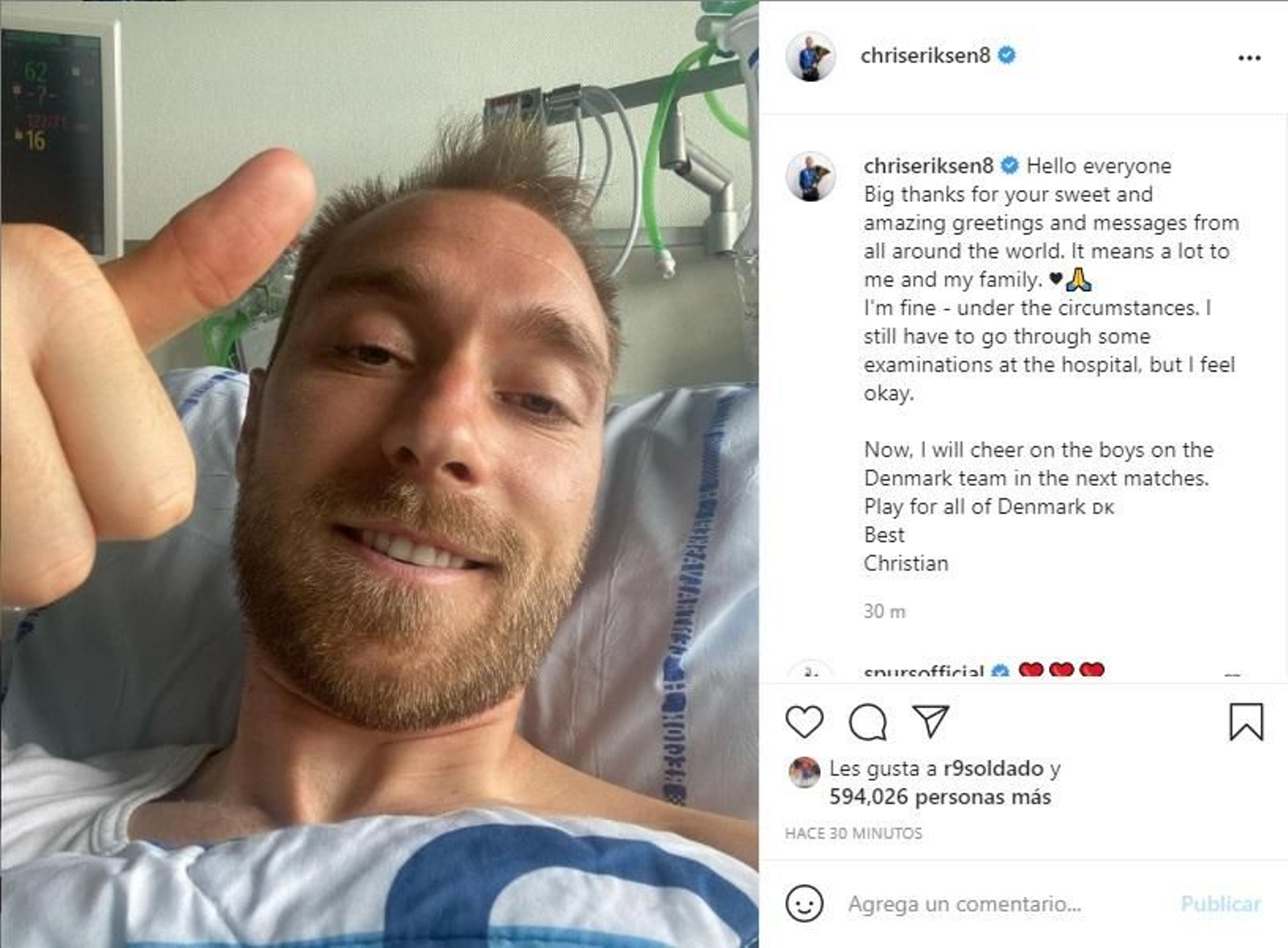 Eriksen puja la primera foto a les xarxes socials