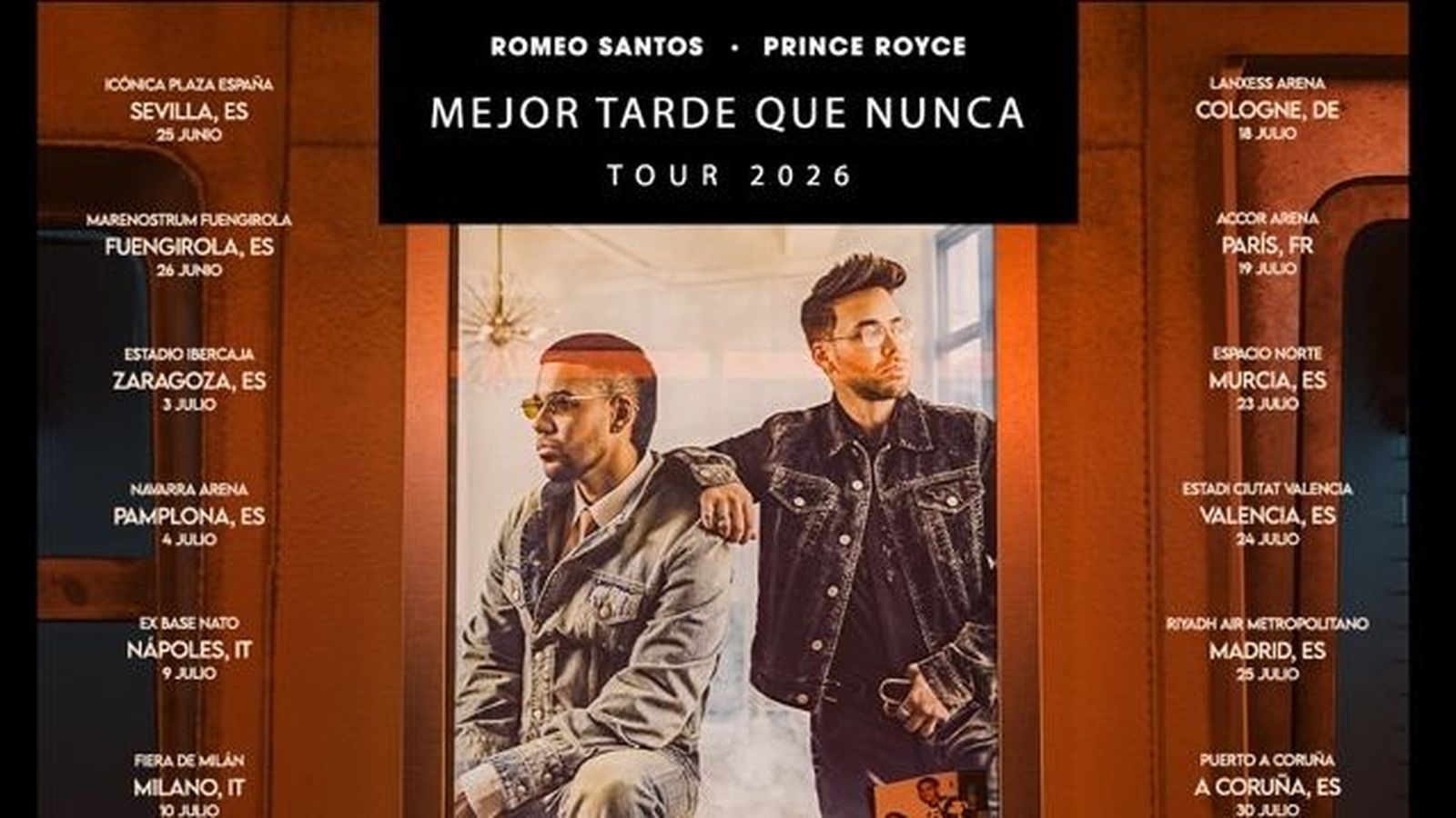 Cartell de la gira de Romeo Santos i Prince Royce 'Mejor tarde que nunca'