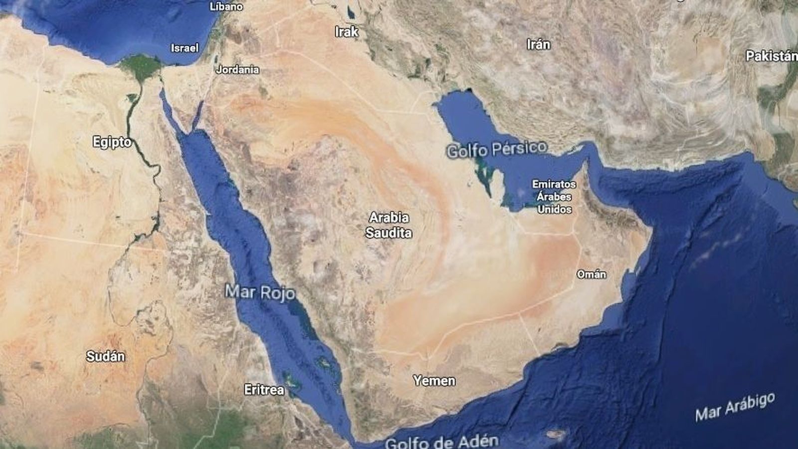 Imatge de satèl·lit de la península aràbiga, el mar Roig i l'estret d'Ormuz