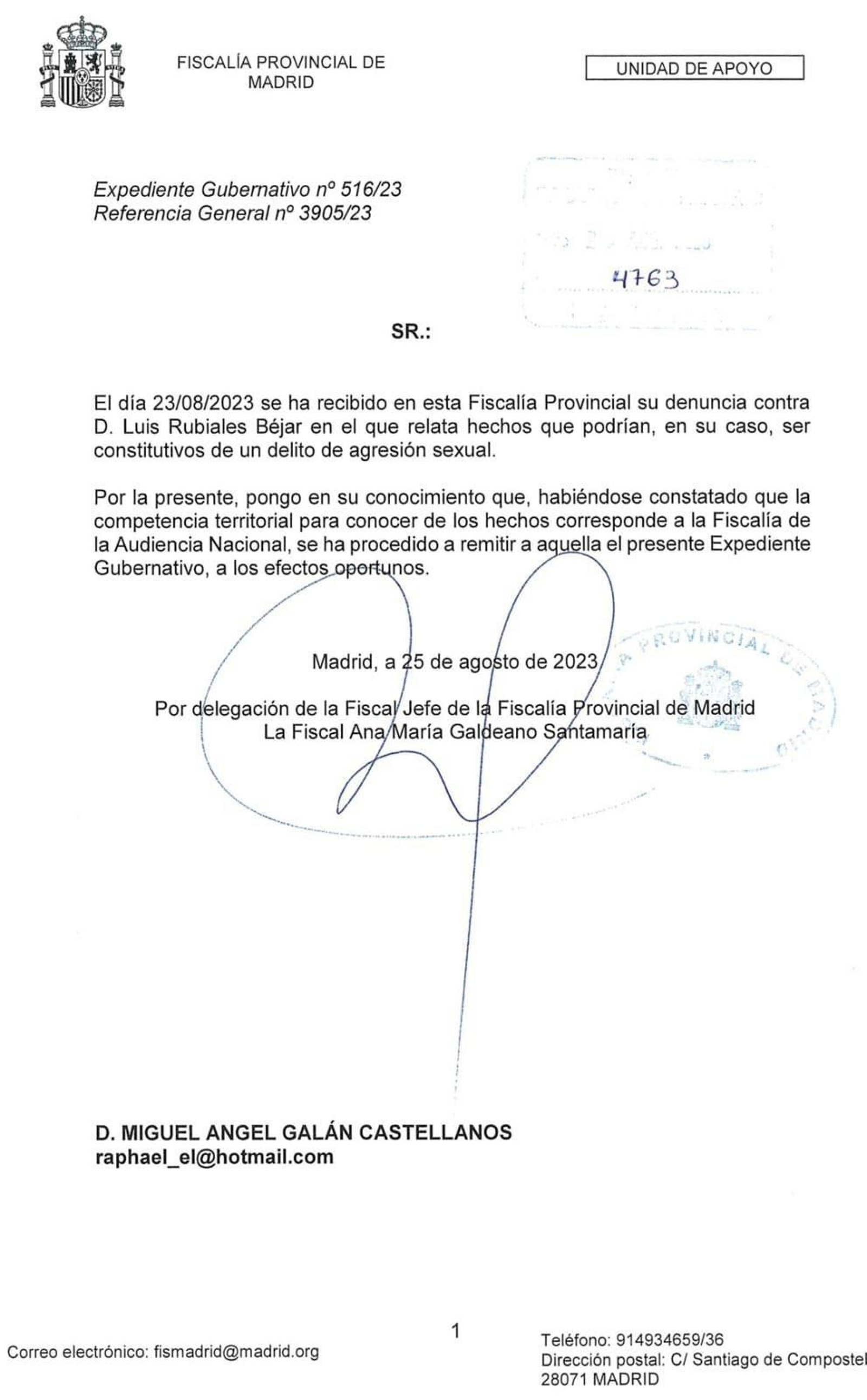 Denúncia de la Fiscalia Provincial de Madrid