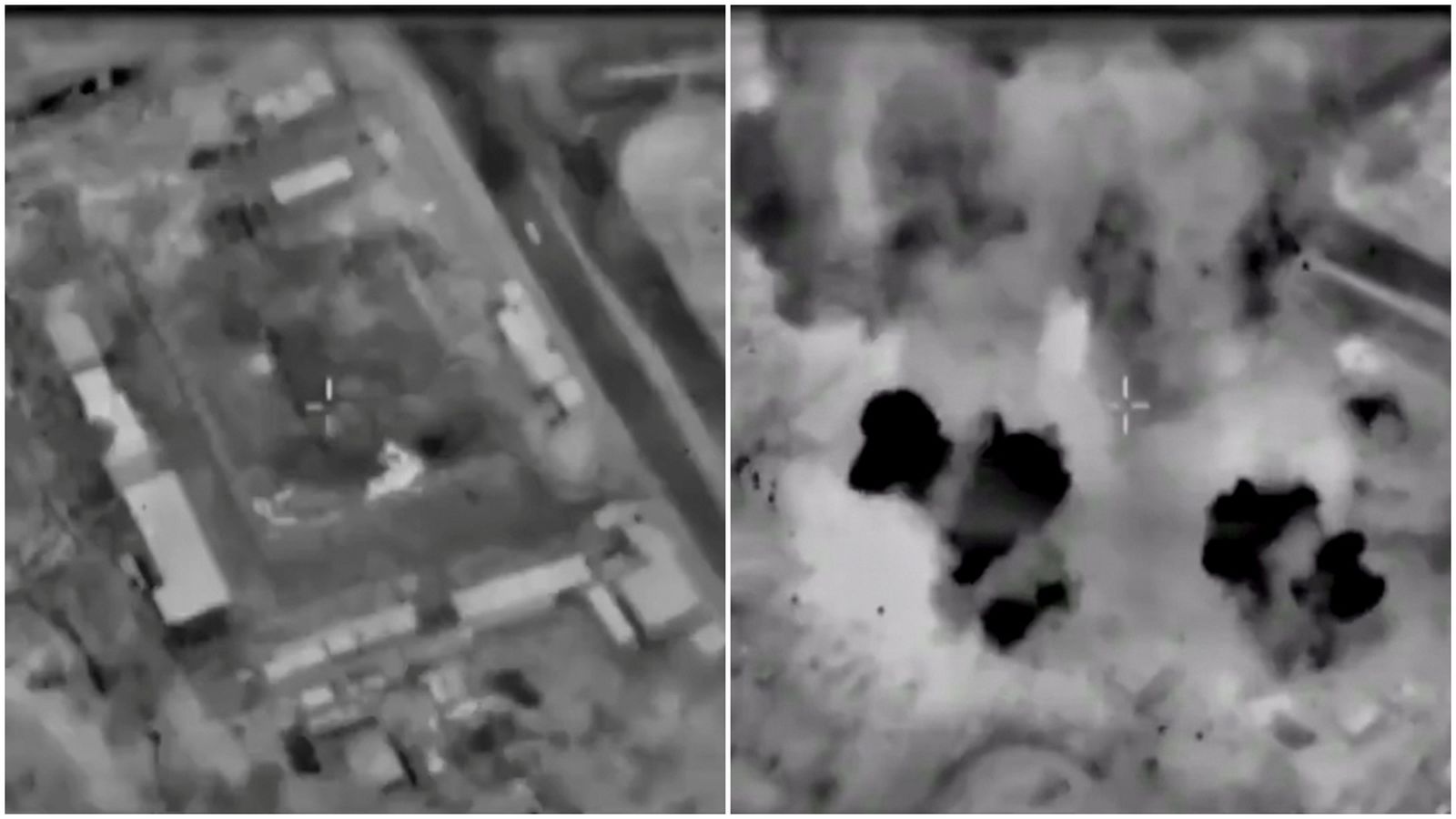 Secuència del bombardeig d'un edifici captada per una aeronau israeliana