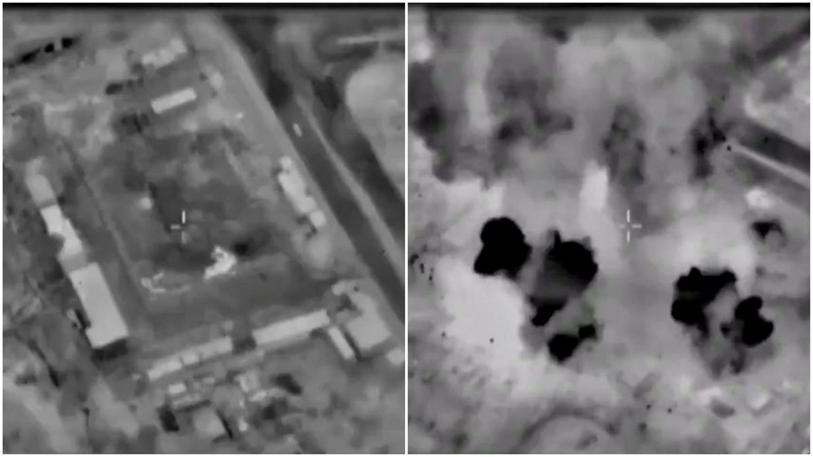 Secuència del bombardeig d'un edifici captada per una aeronau israeliana