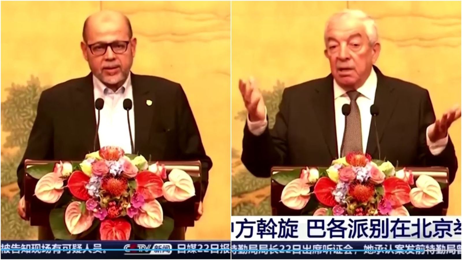 D'esquerra a dreta, els representants de Hamàs i Fatah, Mousa Abu Marzouk i Mahmoud Al-Aloul