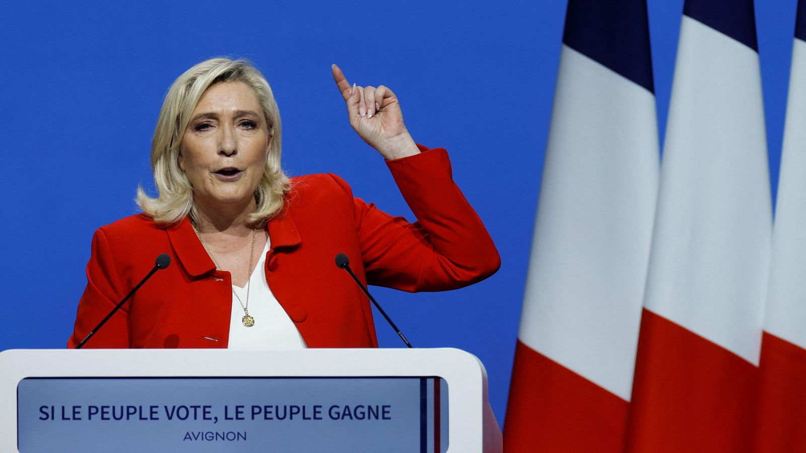 La candidata ultradetana Marine Le Pen, en un acte de campanya el passat 14 d'abril