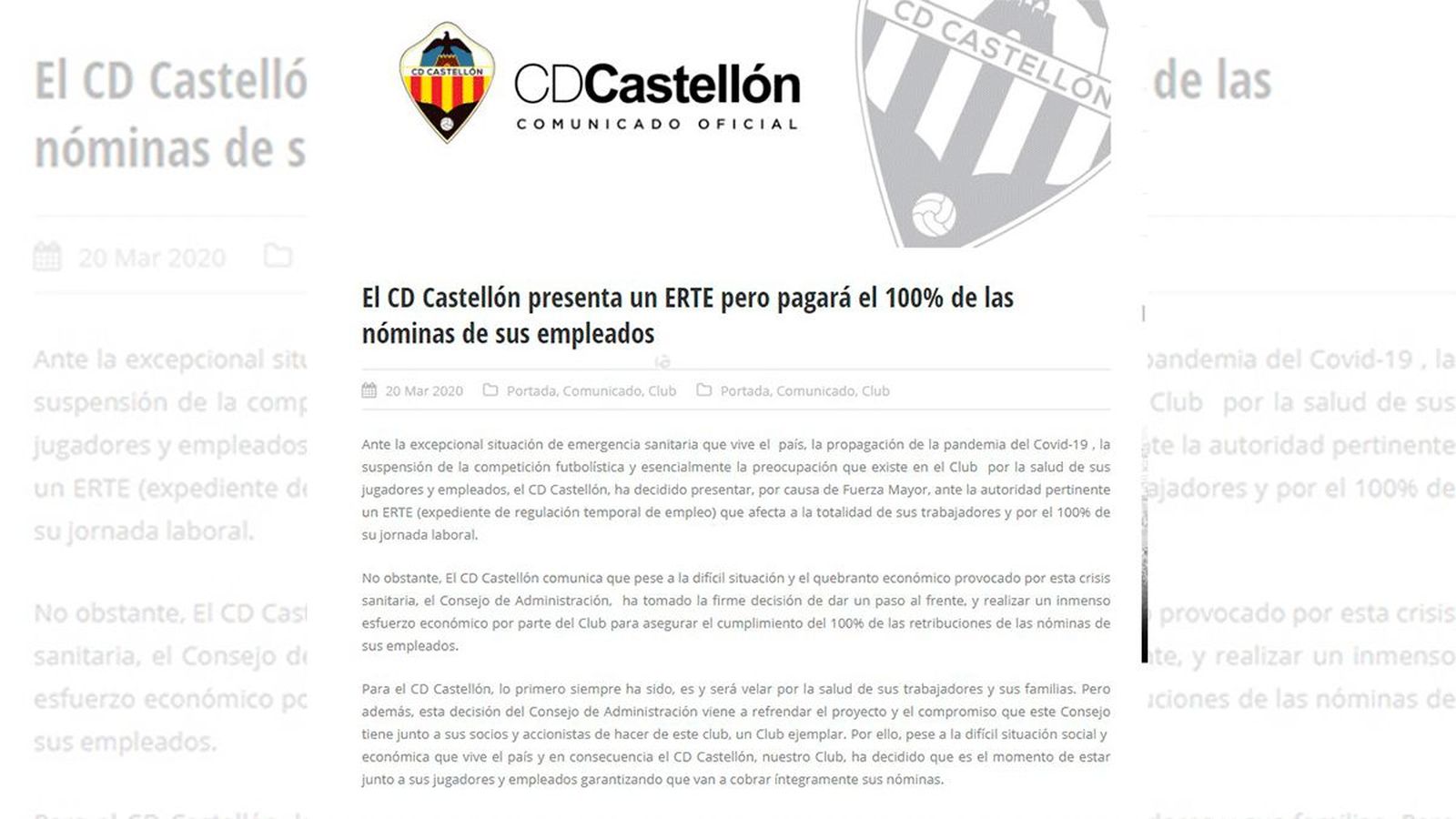 Comunicat del club de futbol