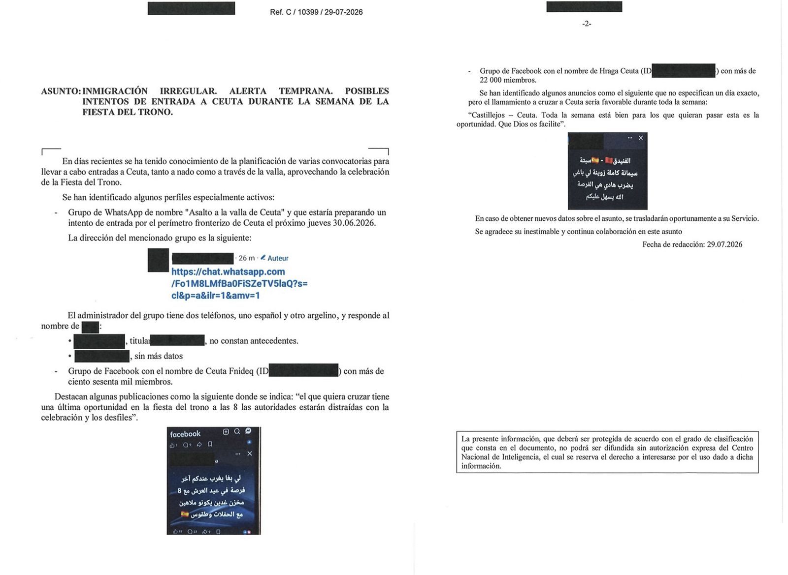 Fragment de l'informe del CNI