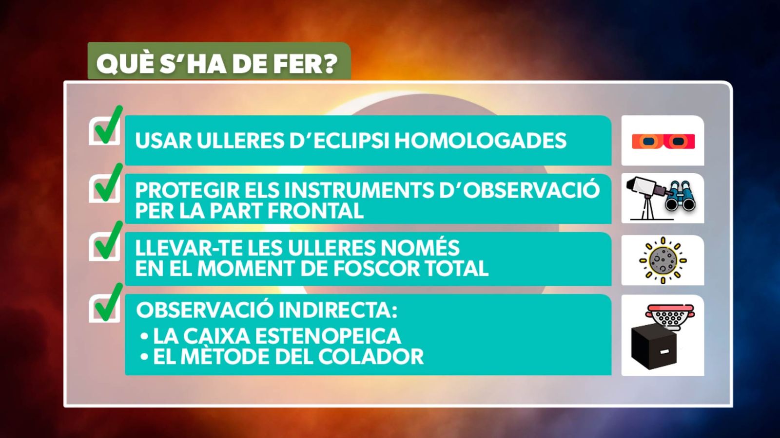 Indicacions de què has de fer durant un eclipsi solar
