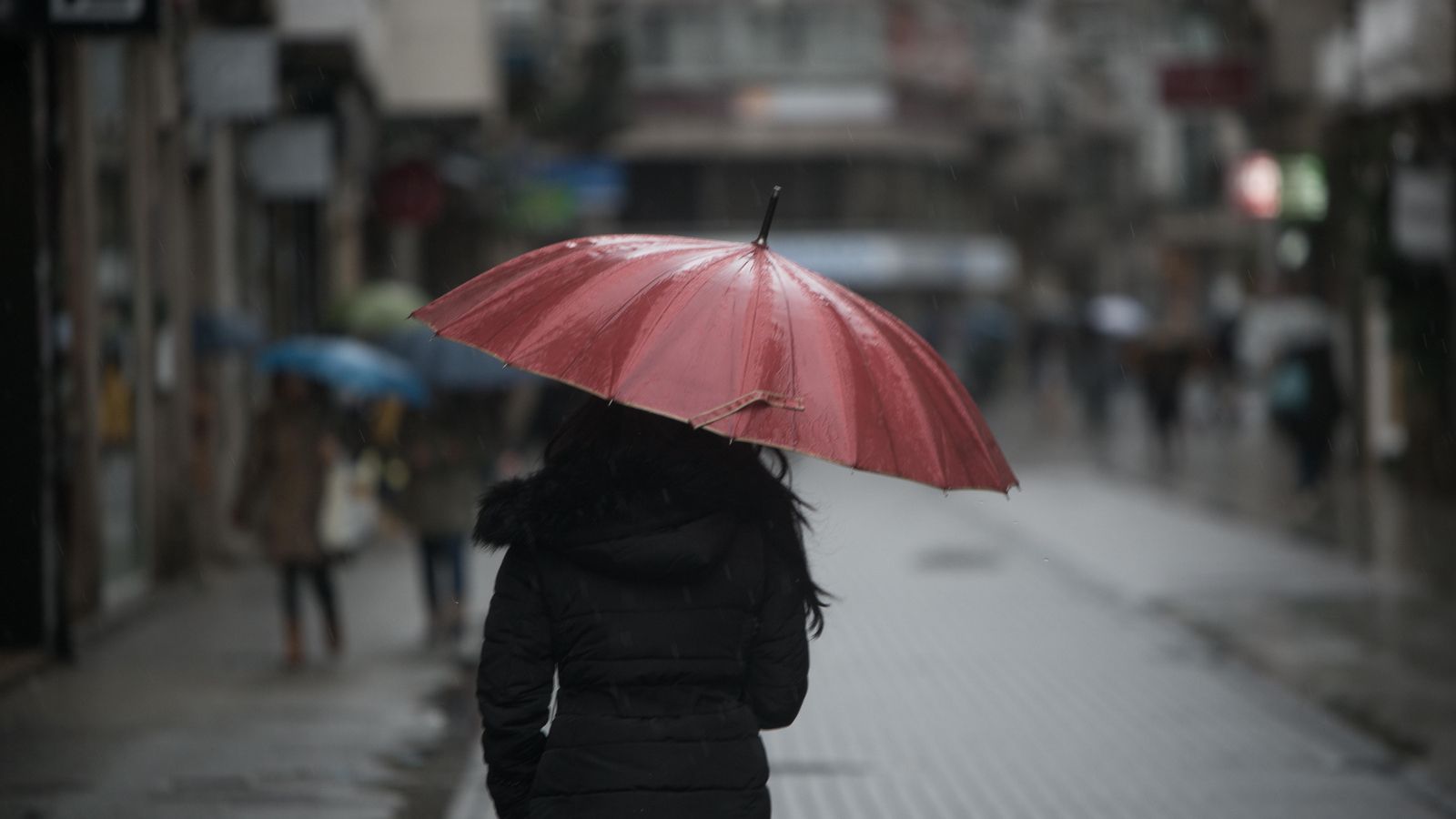 Una persona amb paraigua per a protegir-se de la pluja