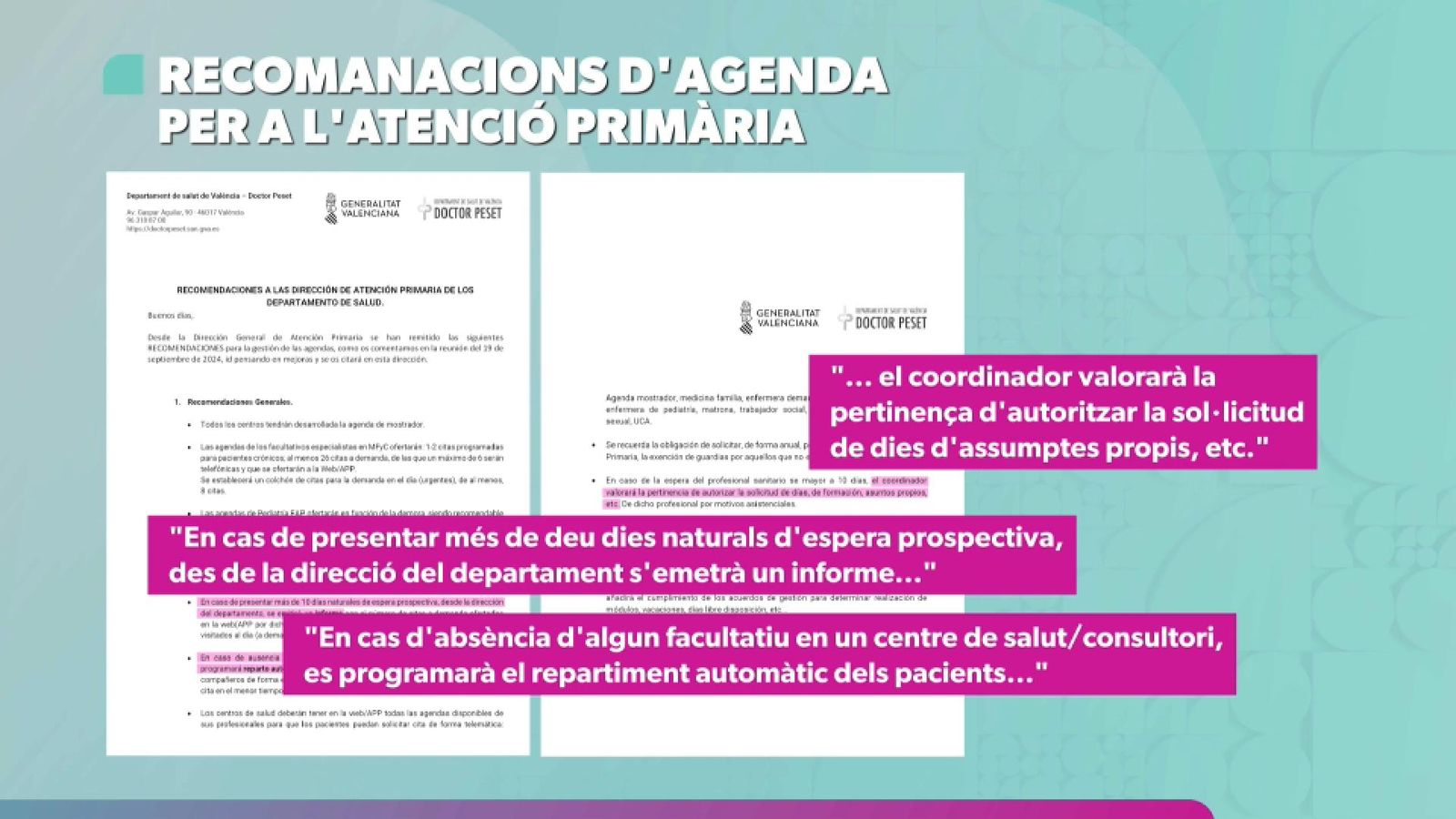 Captura de la circular de recomanacions que ha enviat Sanitat als coordinadors dels ambulatoris