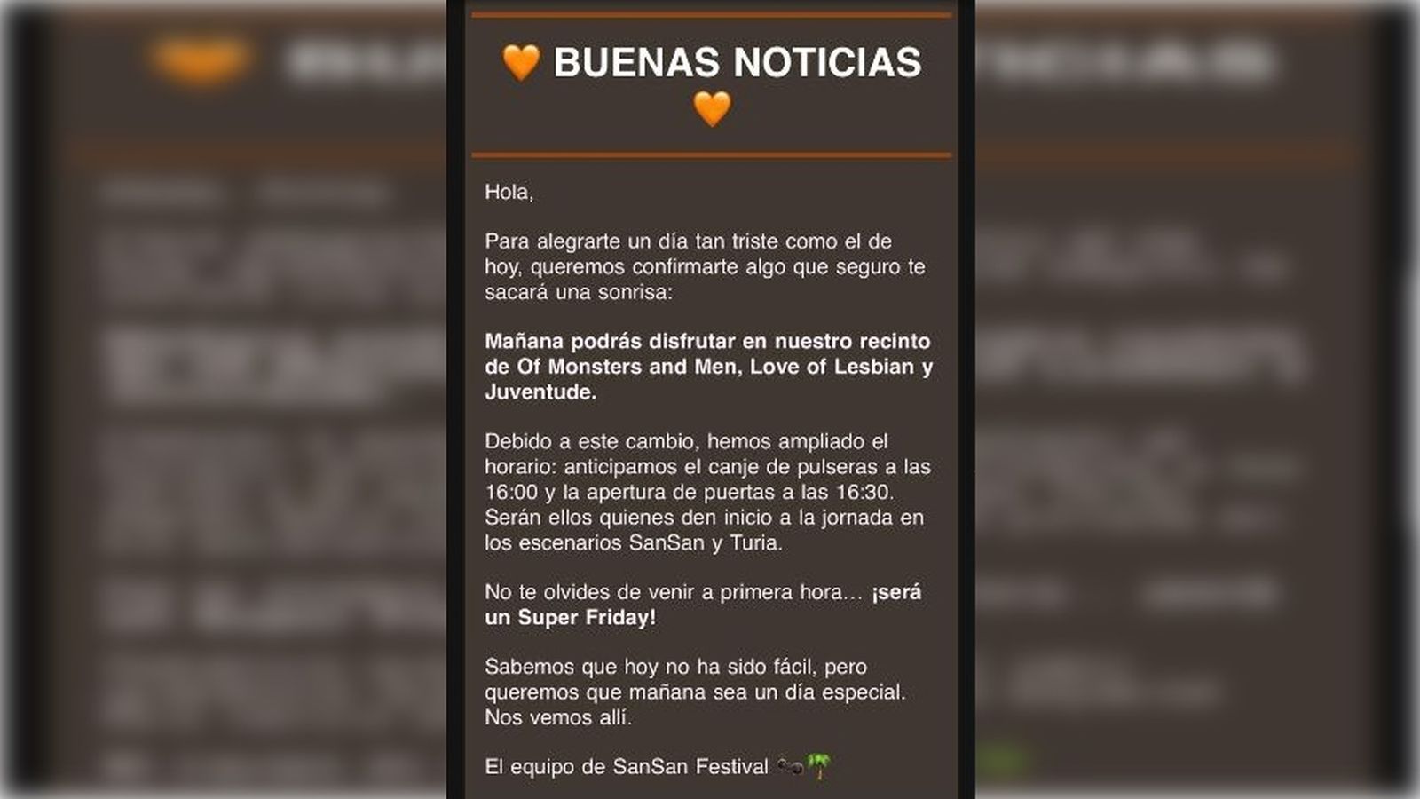El missatge enviat per l'organització del festival esta nit