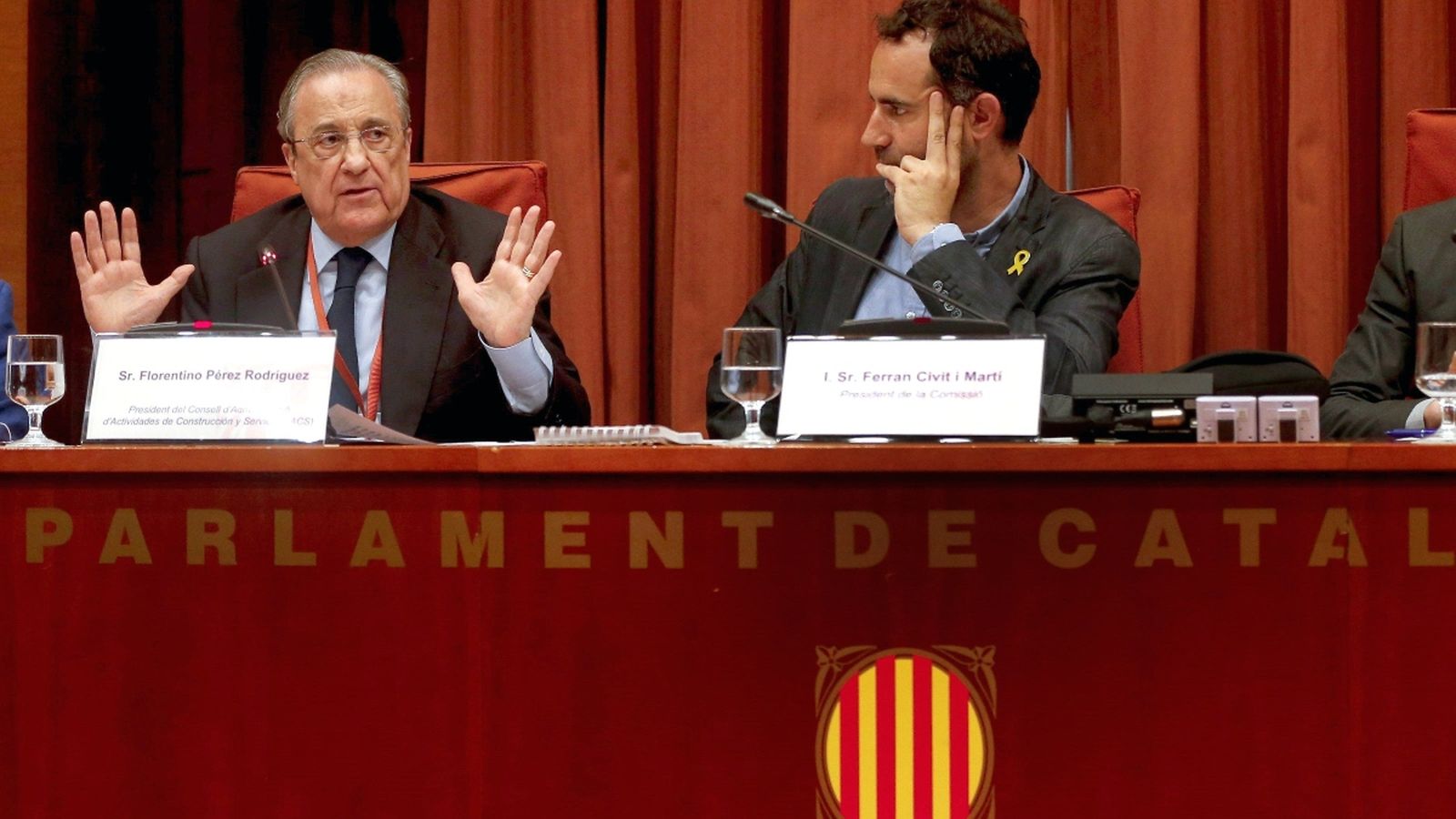 Florentino Pérez, durant la compareixença en el Parlament de Catalunya