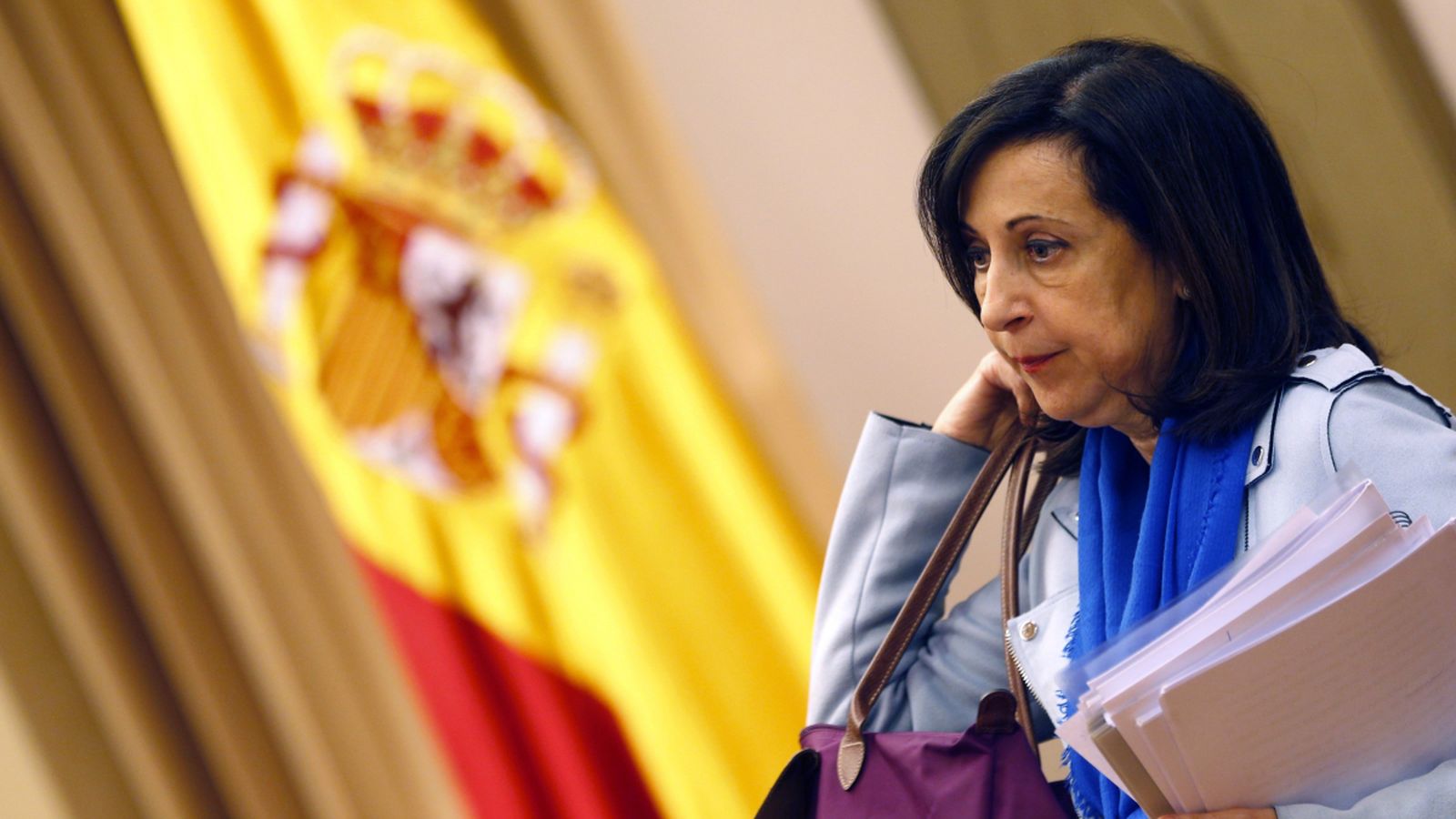 Margarita Robles durant la seua compareixença en la Defensa del Congrés aquest dimarts. Javier Lizón (Efe)