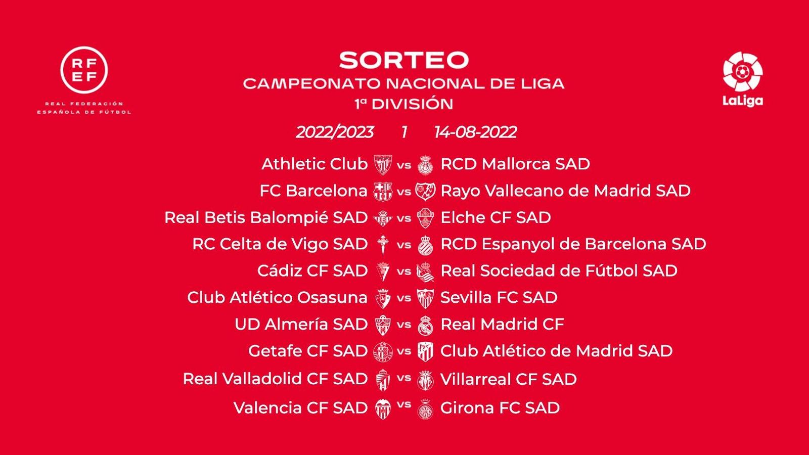 Calendari de la primera jornada de la lliga 2022/2023