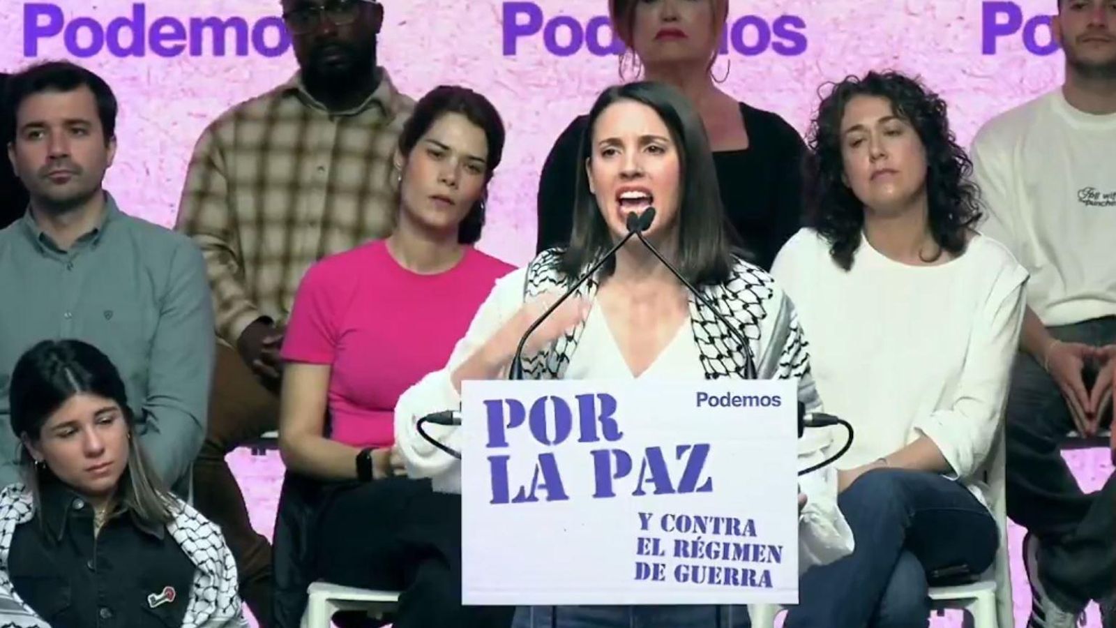 Irene Montero, durant l'acte "per la pau" celebrat este diumenge a Madrid