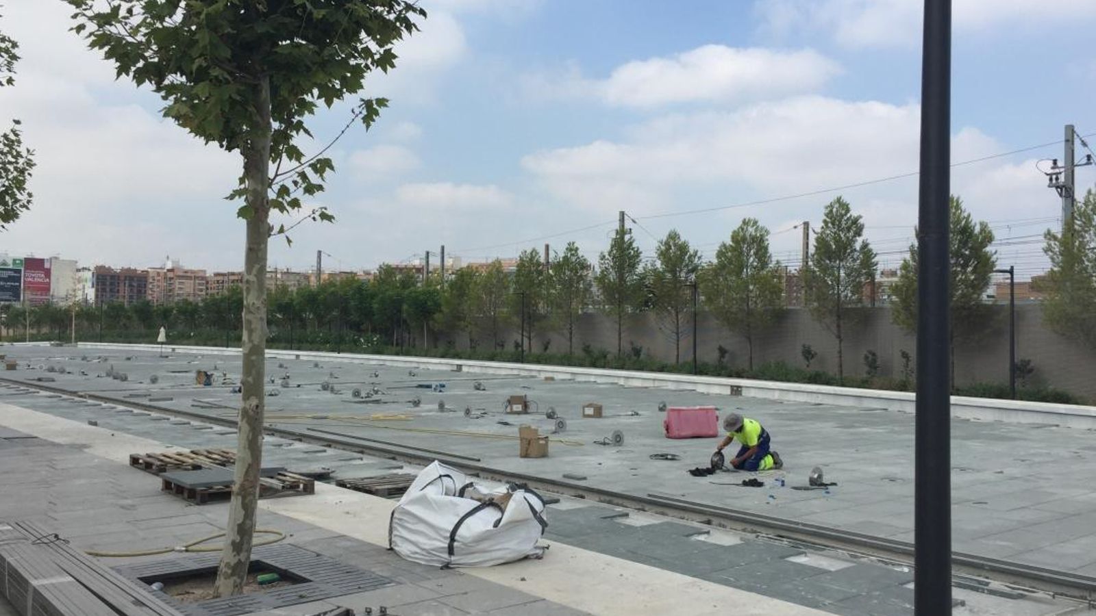 Obres de la primera fase de l'enjardinament del Parc Central